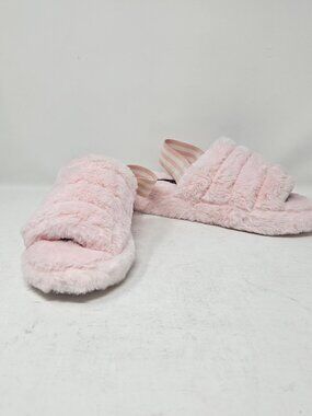 Wild Diva Light Pink Fuzzy Faux Fur Slingback Slide Slippers Shoes Size 6